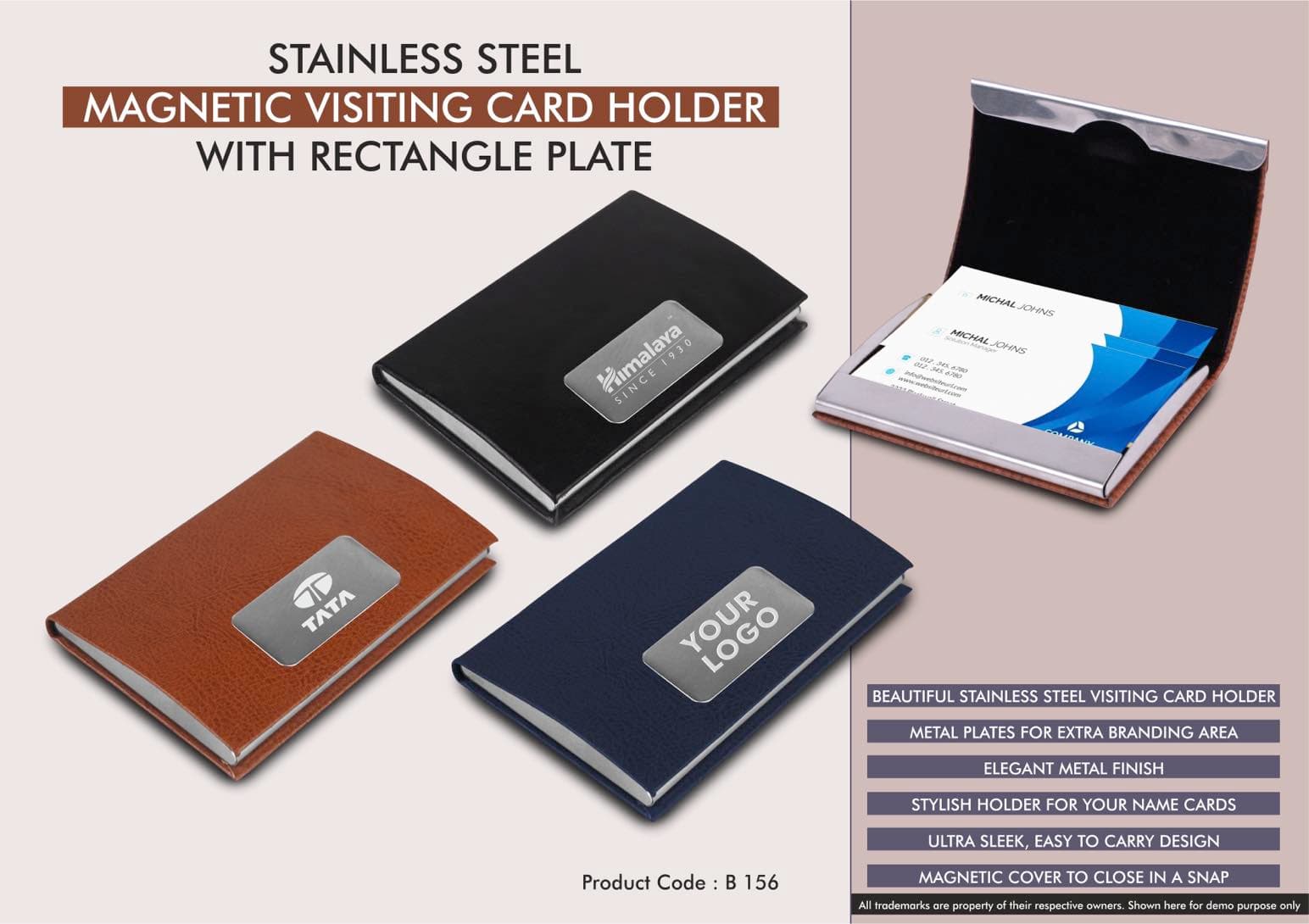 Stainless Steel Magnetic Visiting Card holder with Rectangle Plate
