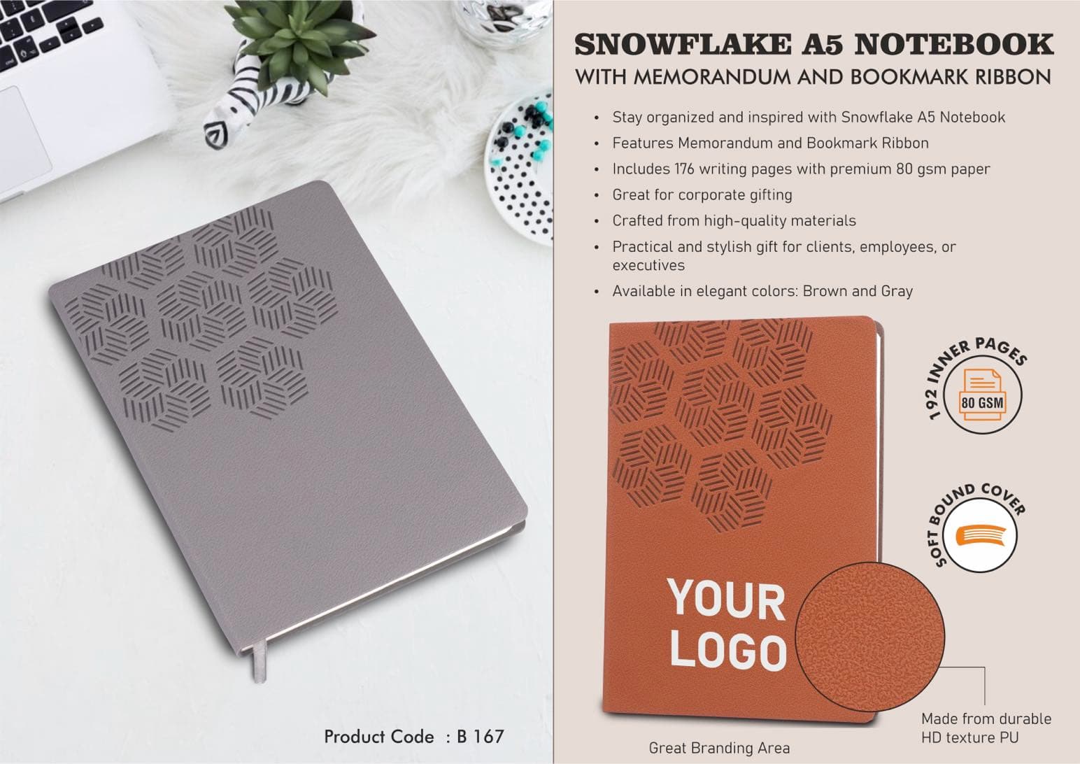 Snowflake A5 Notebook with Memorandum and Bookmark Ribbon