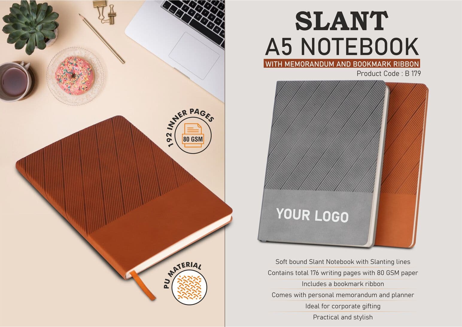 Slant A5 Notebook with Memorandum and Bookmark Ribbon