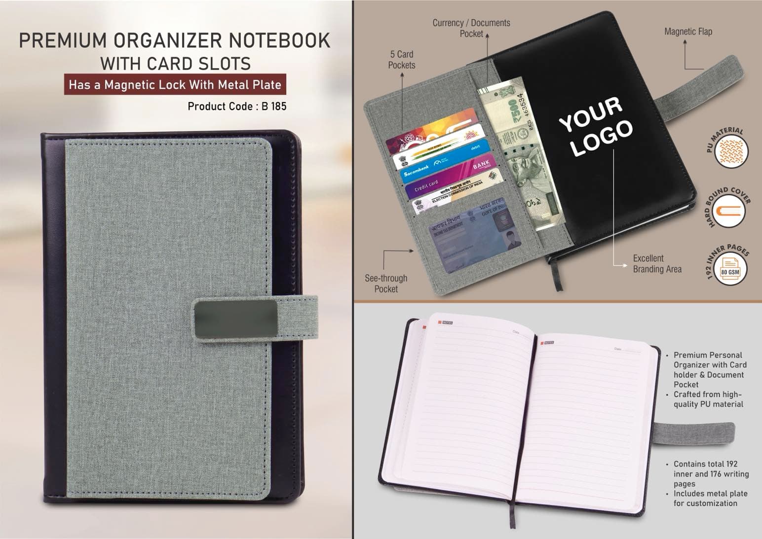 Premium Organizer notebook with card slots