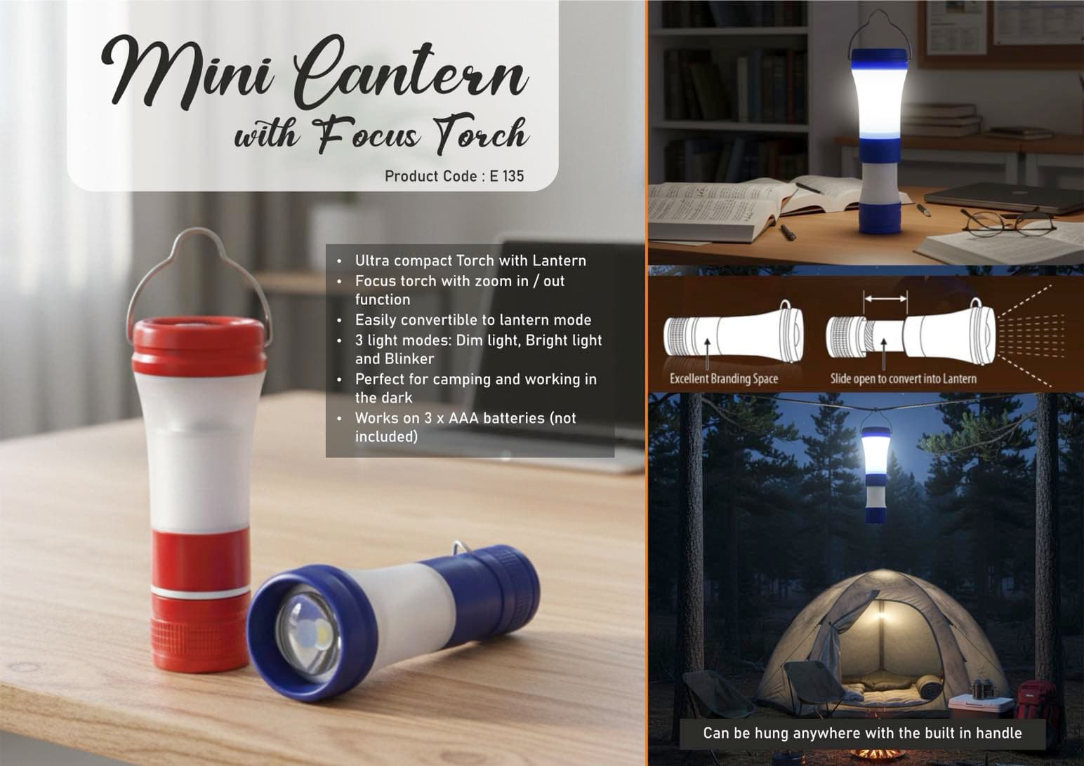 Mini Lantern with focus torch (with 3 torch modes)