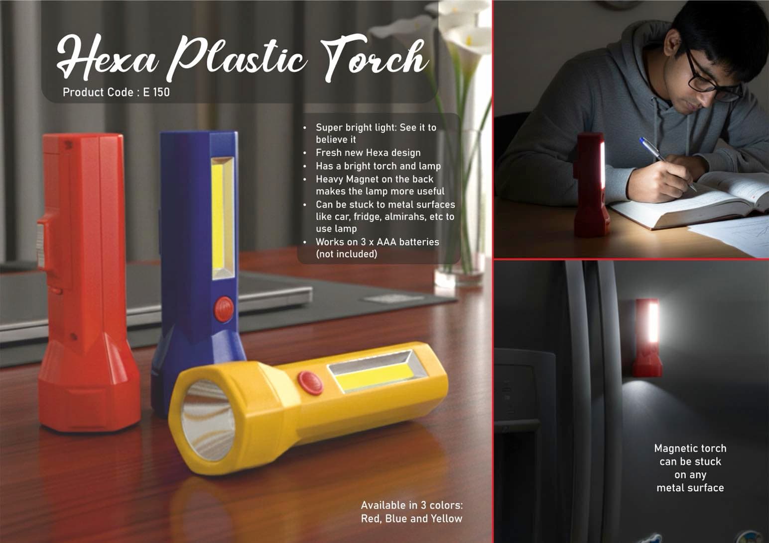 Hexa plastic torch with lamp (magnetic)