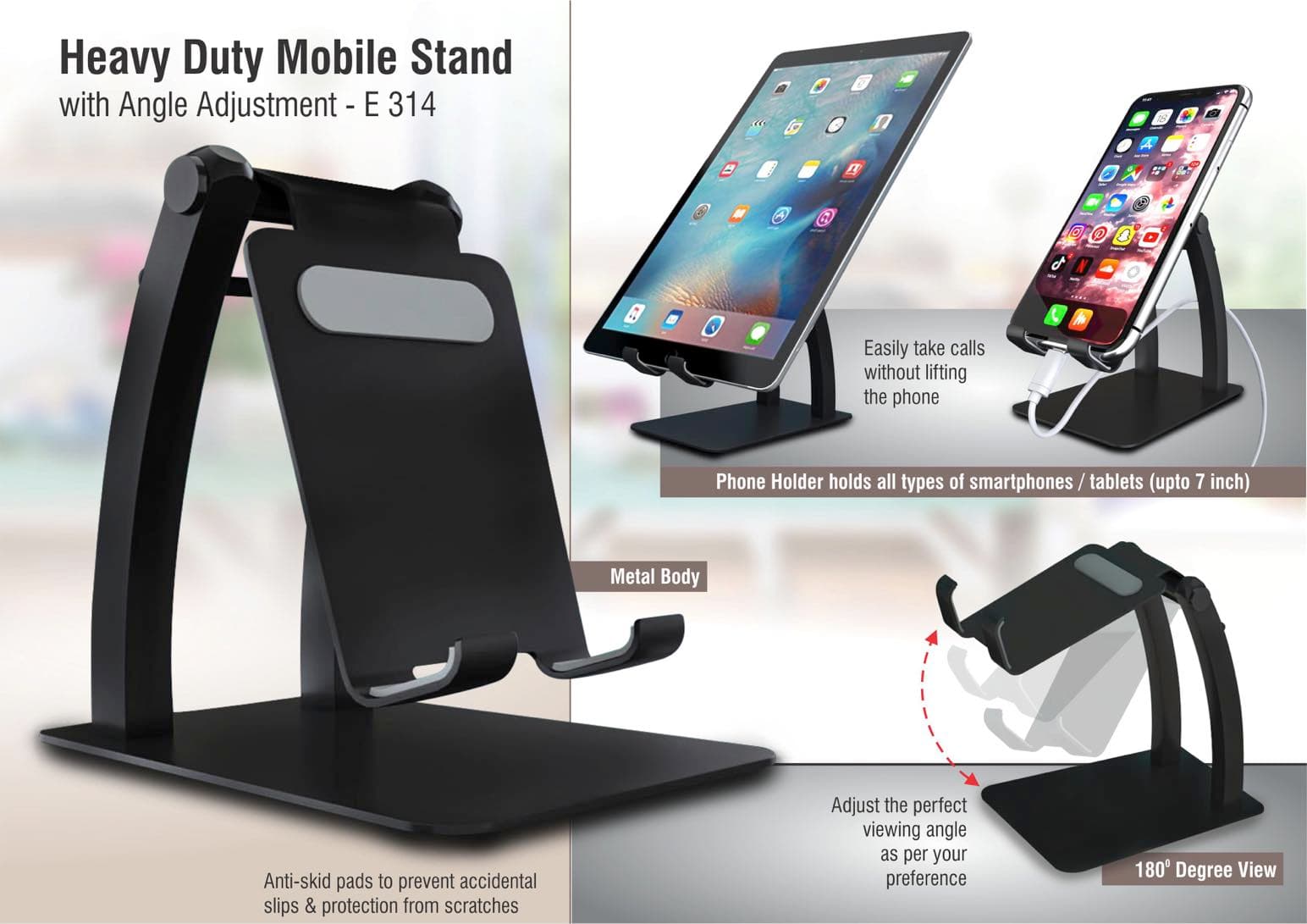 Heavy duty Mobile stand with angle adjustment Flexo: Folding Metal Mobile Stand for Smartphones and Tabs