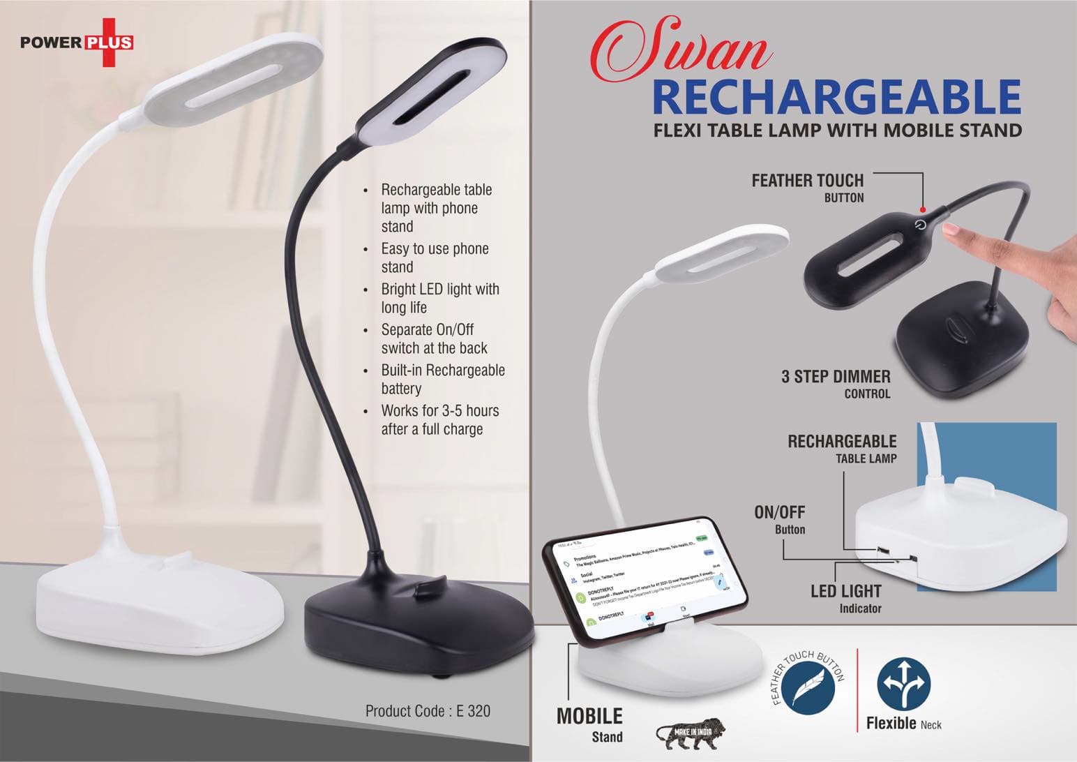 Rechargeable Flexi table lamp with Mobile stand