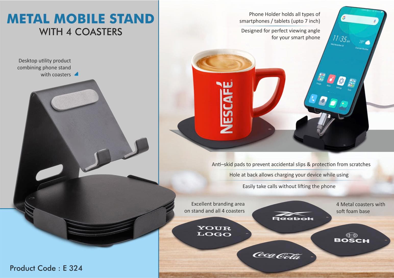 Metal mobile stand with 4 Coasters