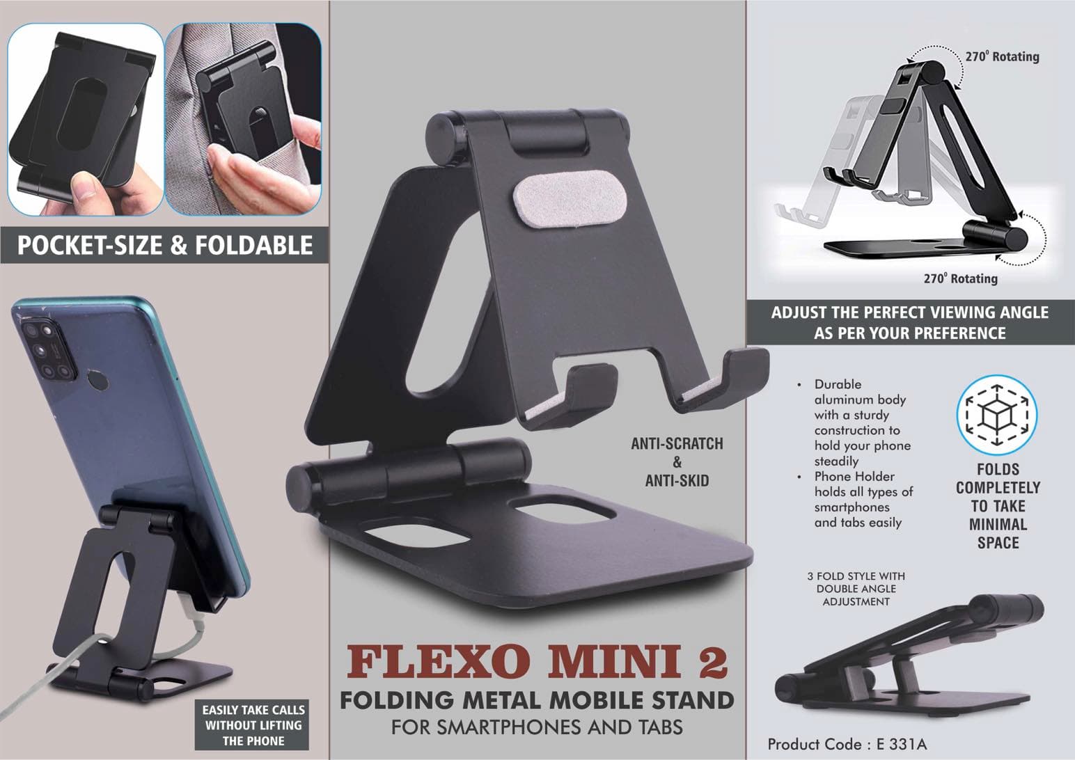 Flexo Mini 2: Folding Metal Mobile Stand for Smartphones and Tabs