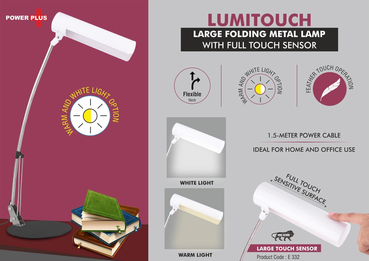 LumiTouch: Large folding Metal lamp with Full touch sensor