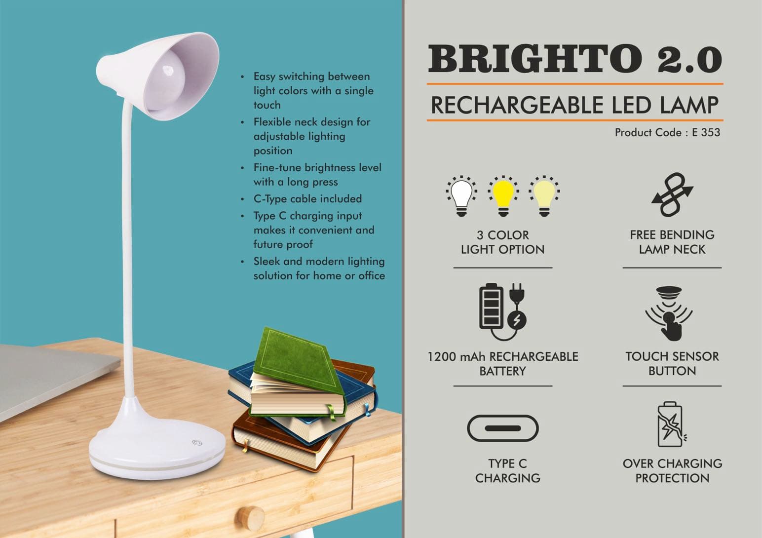 Brighto 2.0 : Rechargeable LED lamp
