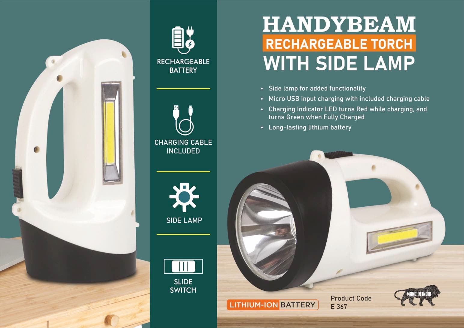 HandyBeam: Rechargeable Torch with Side Lamp