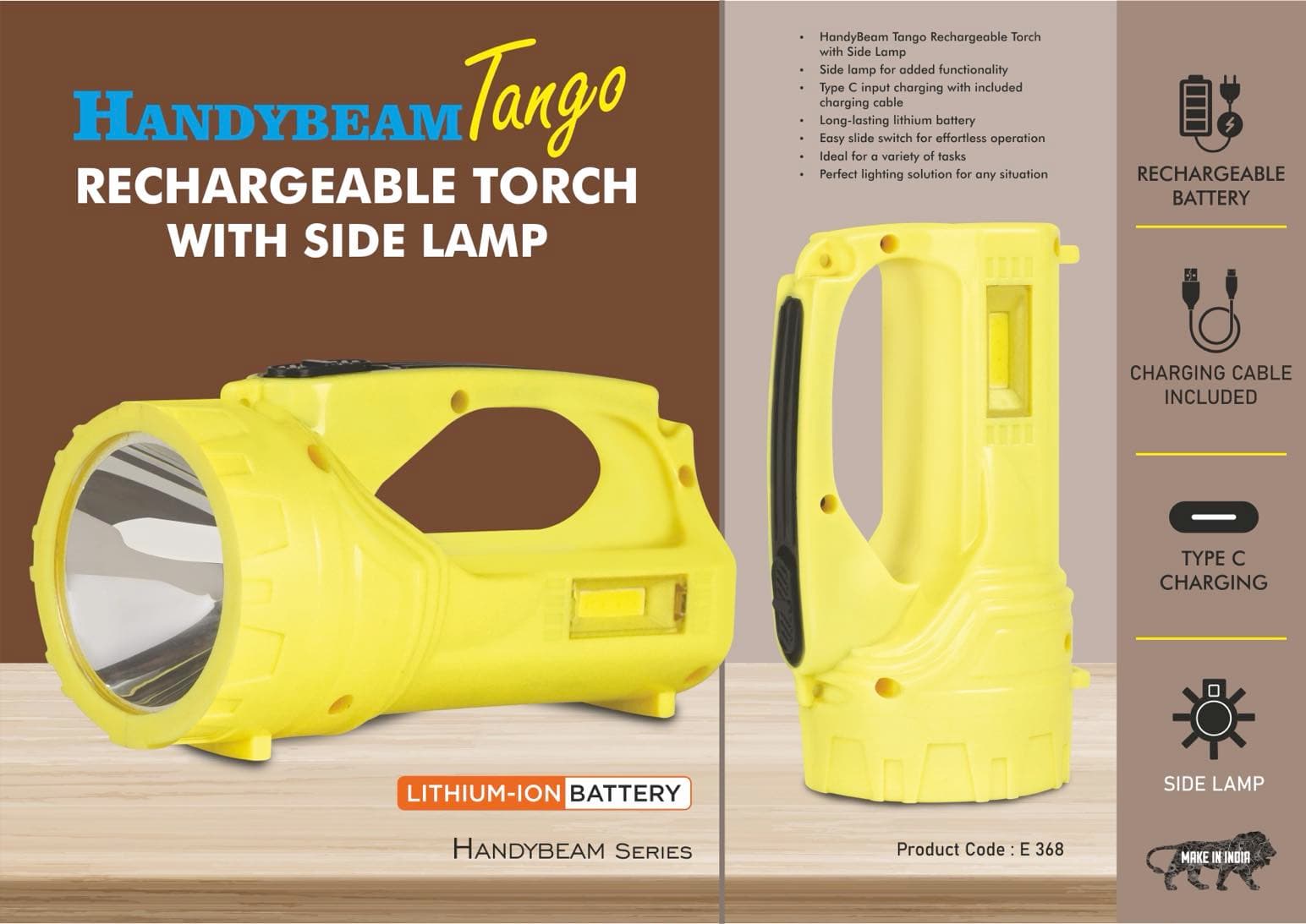 HandyBeam Tango: Rechargeable Torch with Side Lamp