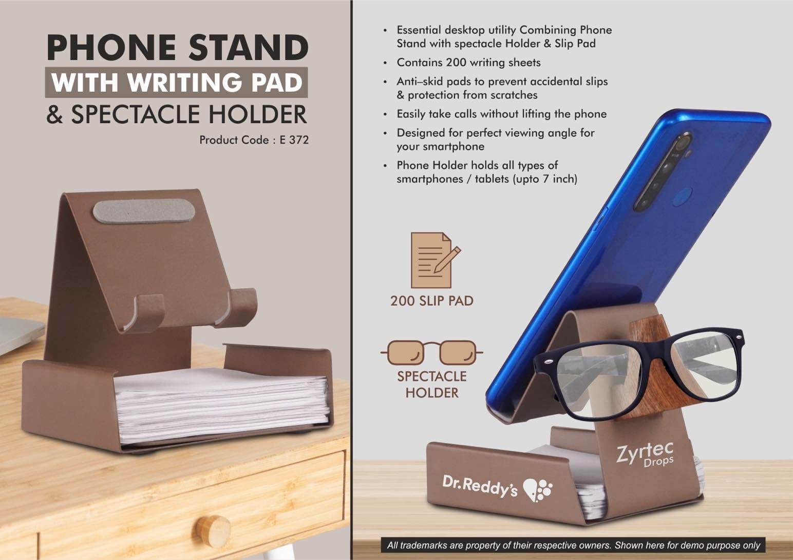 Metal Mobile Phone stand with Writing pad & Spectacle holder