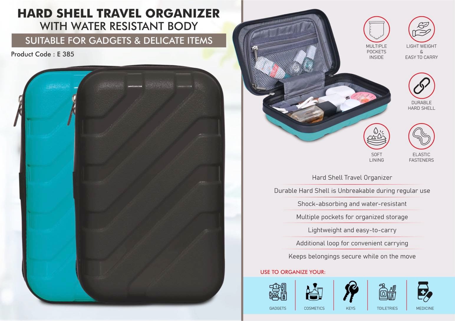 Hard Shell Travel Organizer with unbreakable shell