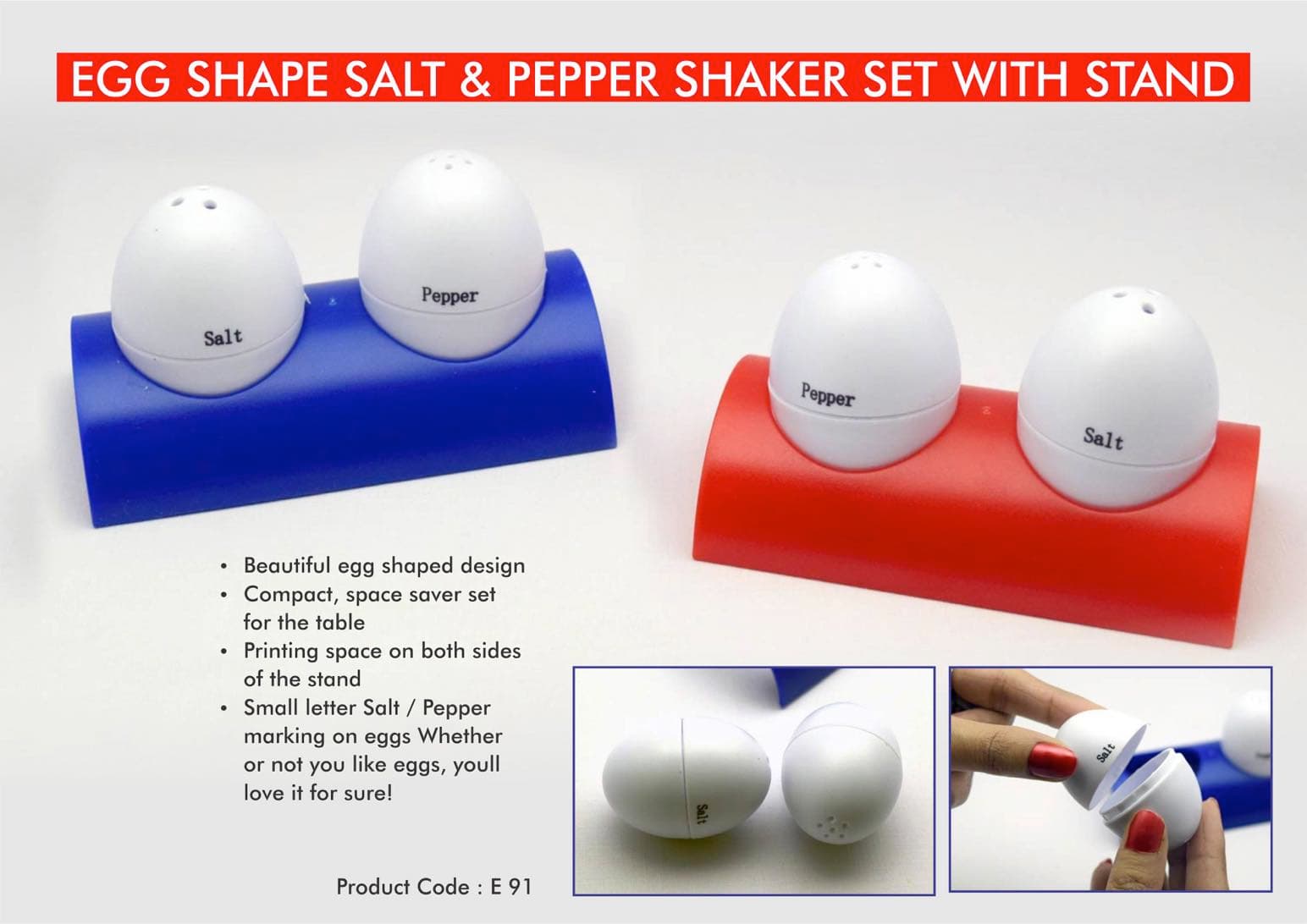 Egg shaped salt & pepper shaker set with stand