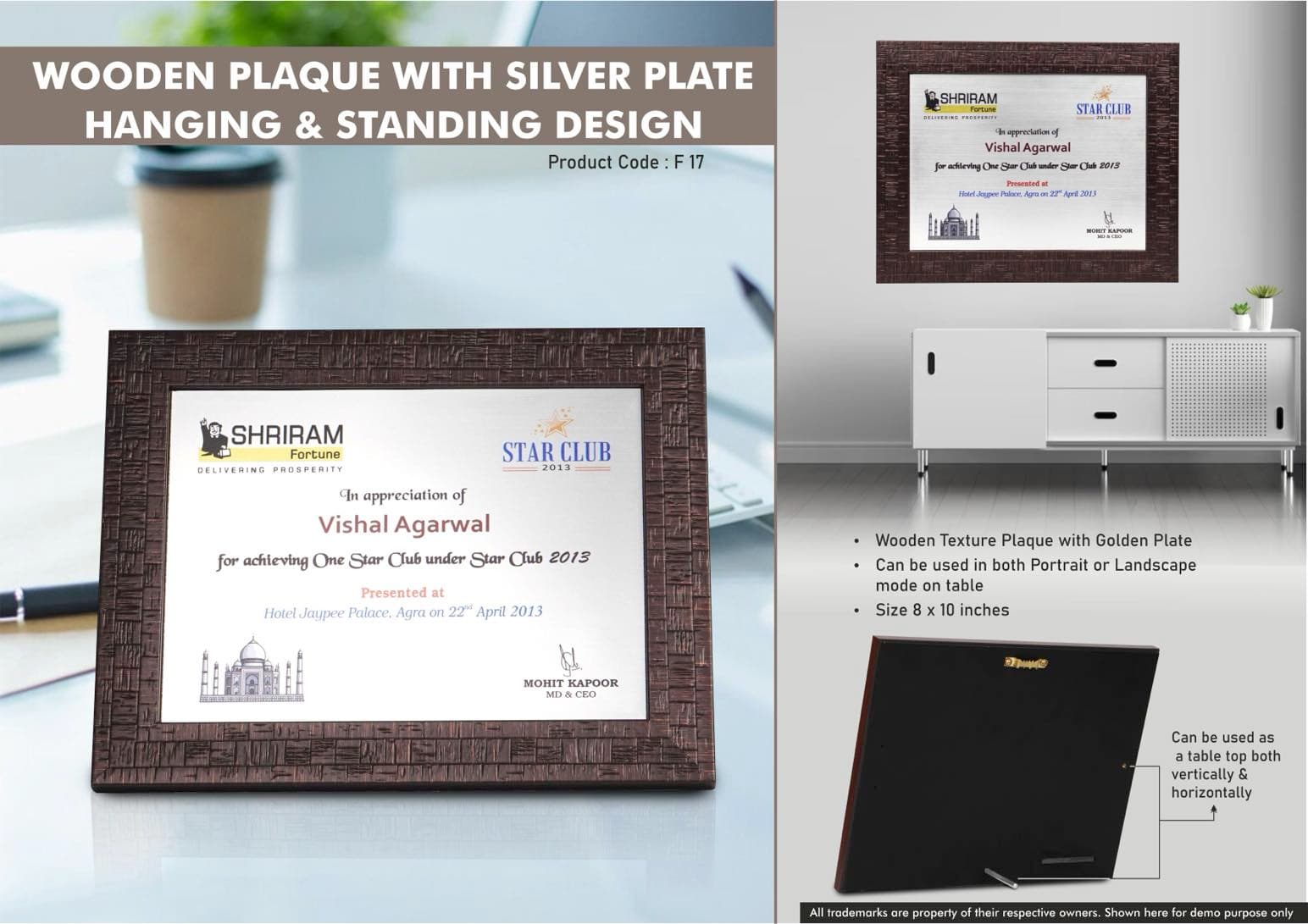 Wooden Plaque with Silver plate