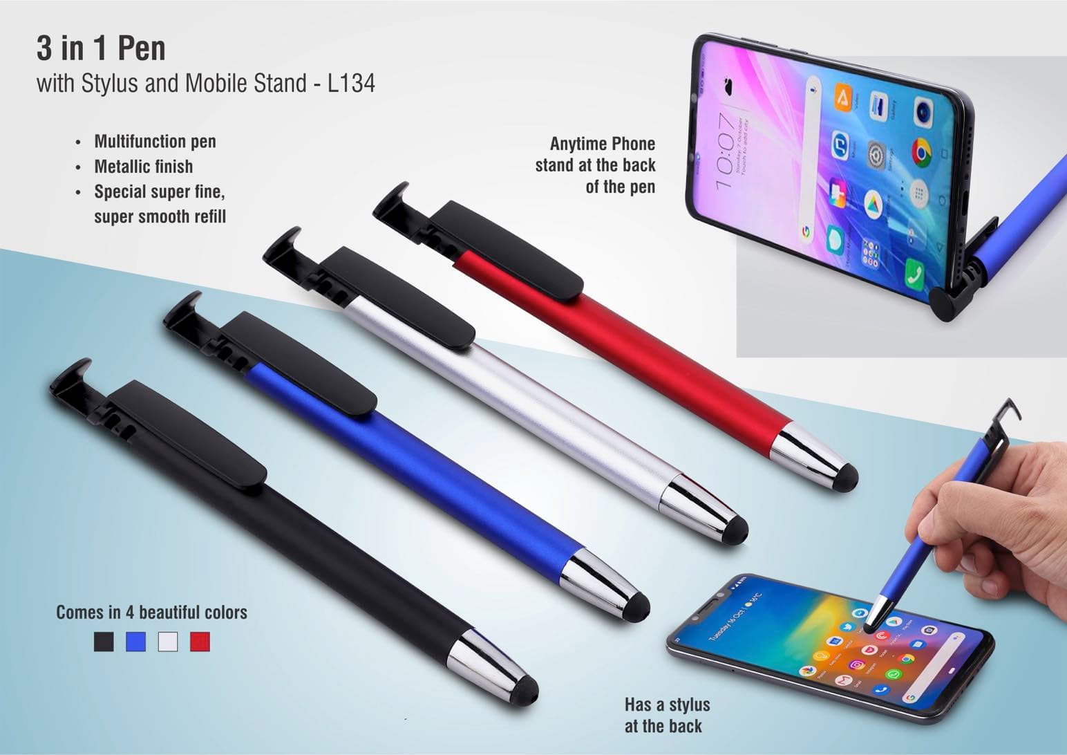 3 in 1 Pen with stylus and mobile stand