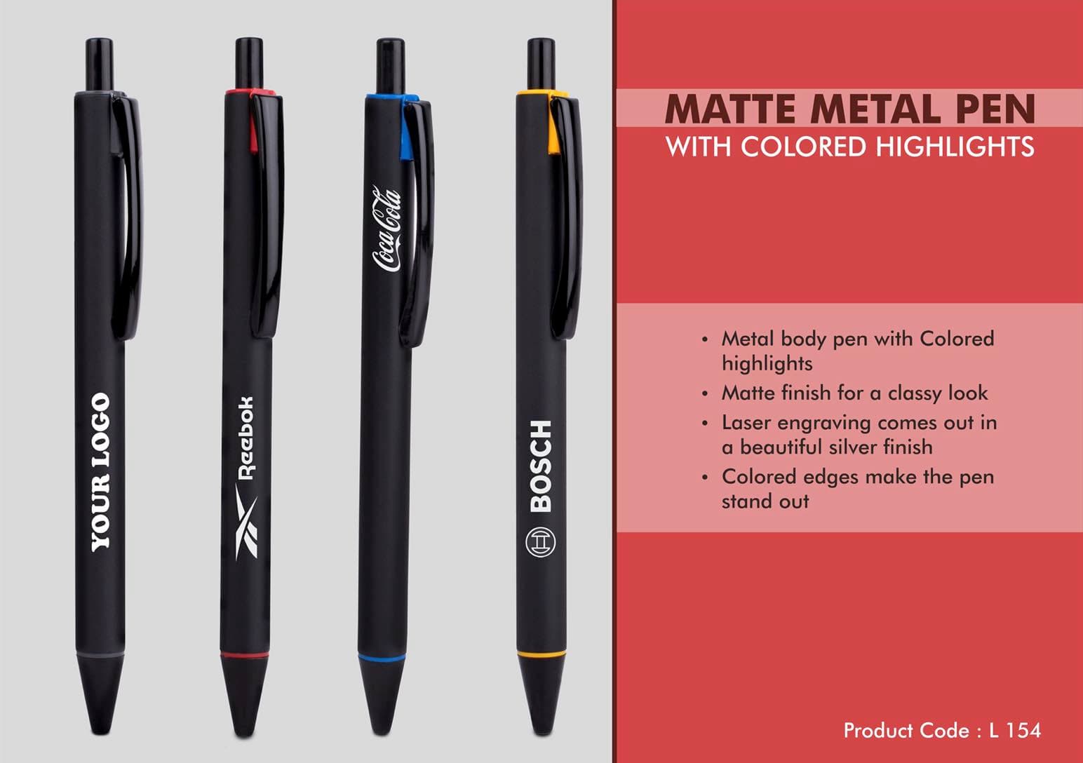 Matte Metal Pen with Colored highlights