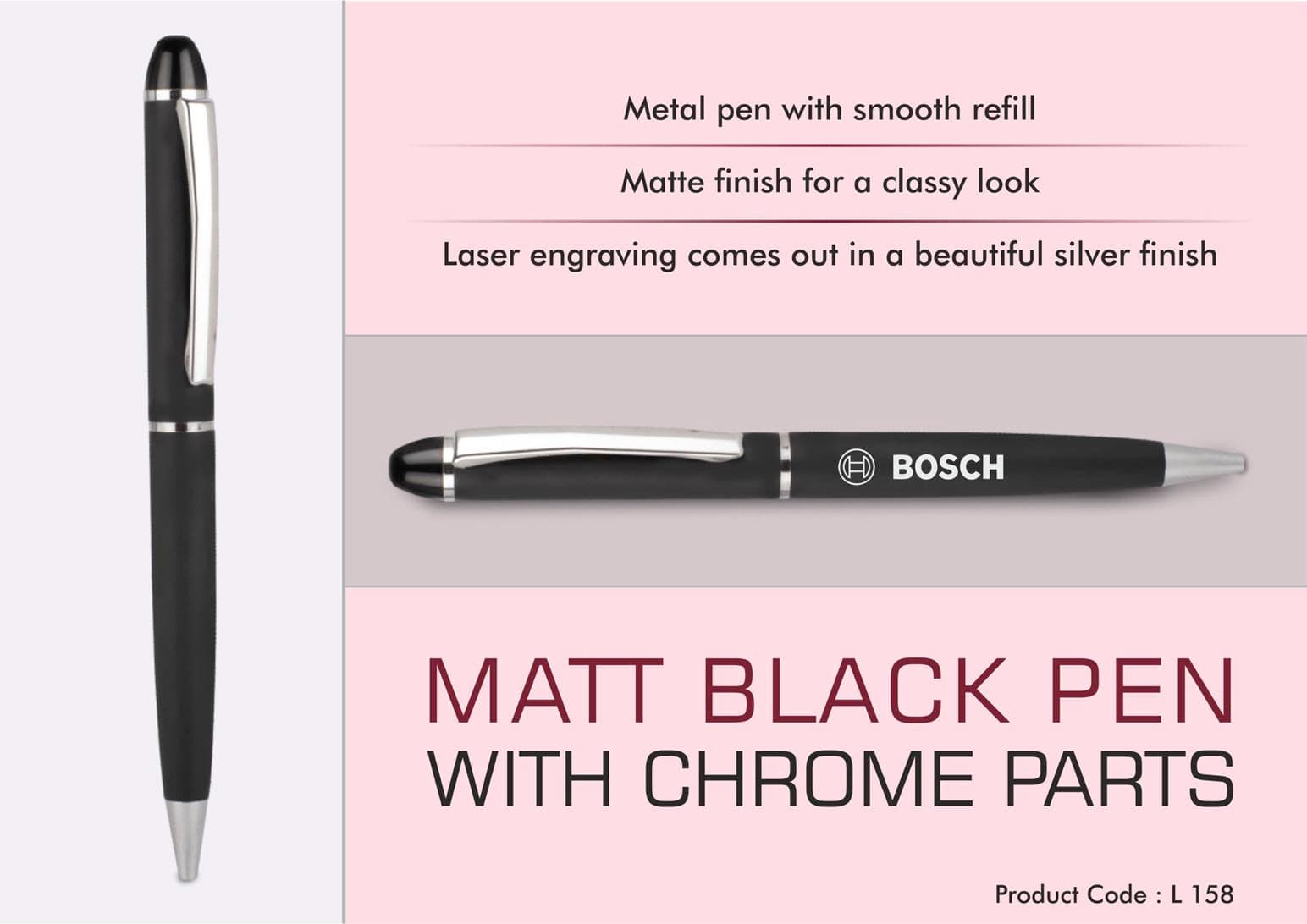 Matt Black Metal Pen with Chrome Parts