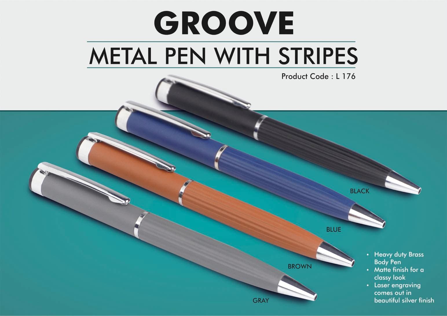 Groove: Brass metal pen with stripes