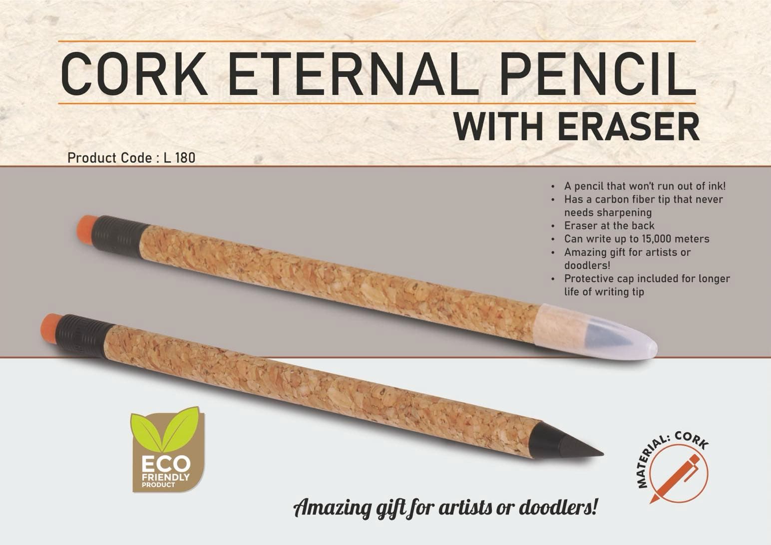 Cork Eternal pencil with eraser