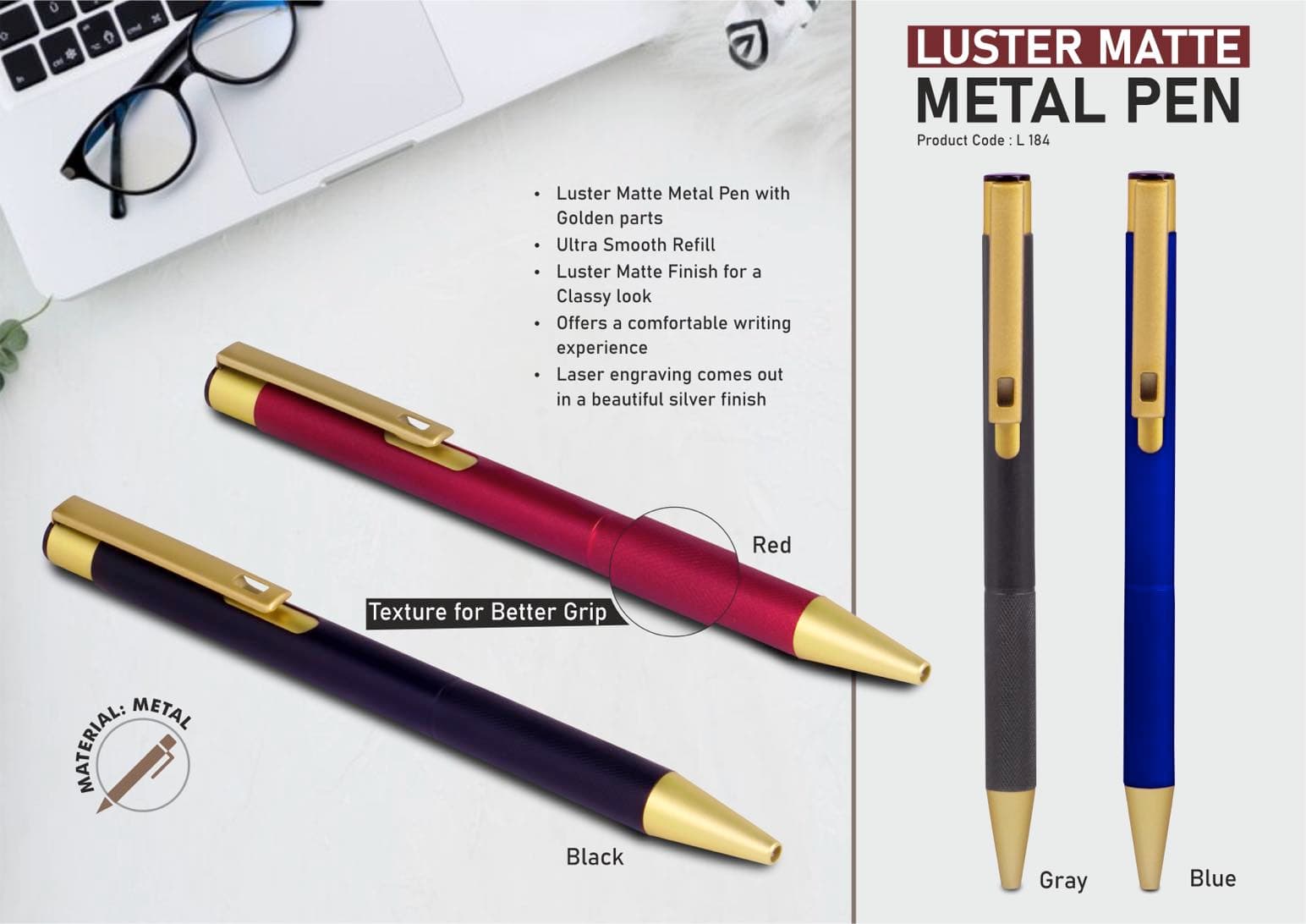 Luster matte Metal Pen with Golden parts