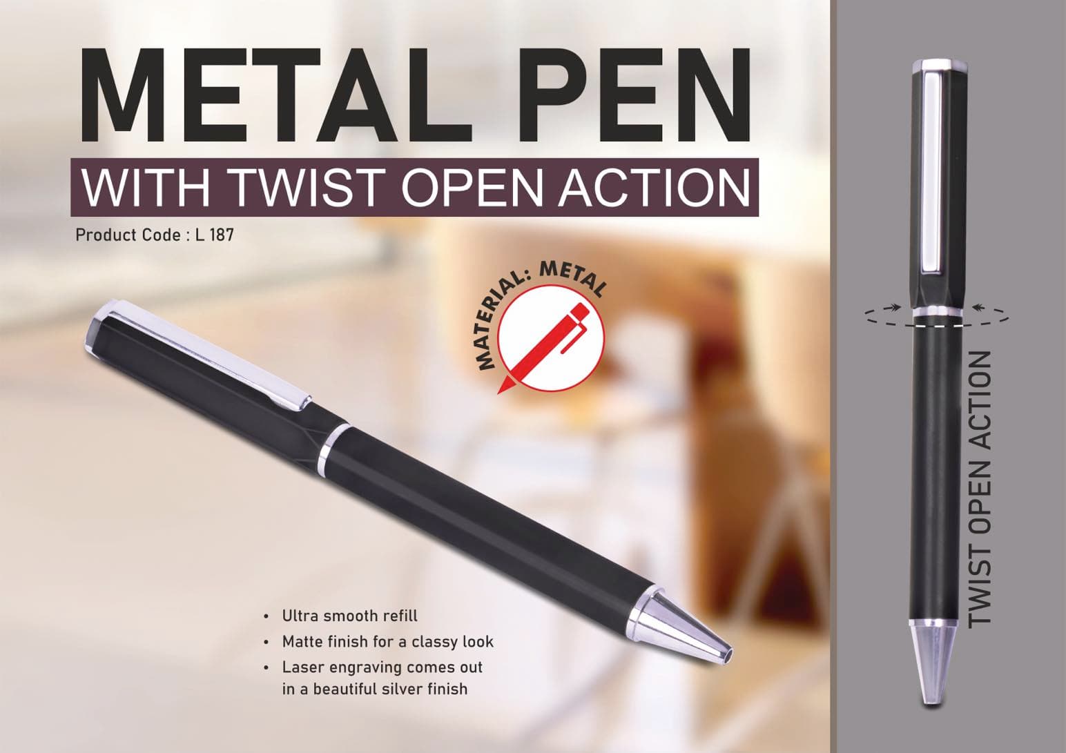Metal pen with Twist open action