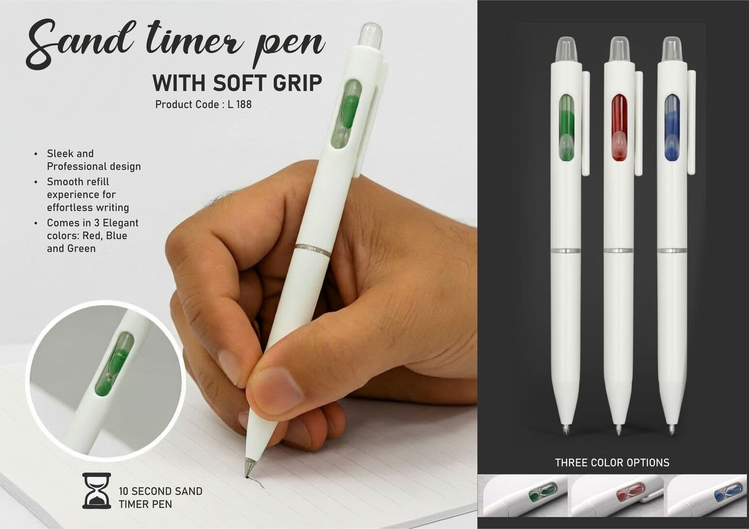 Sand timer pen with Soft grip