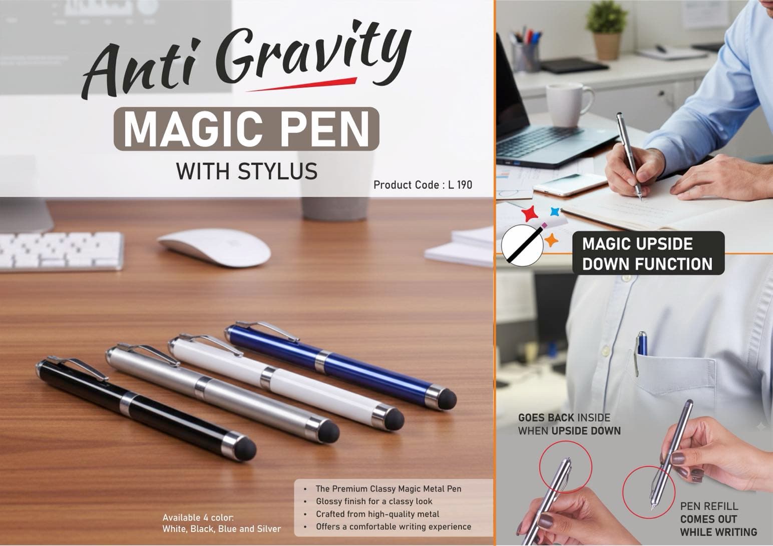 Anti gravity Magic metal pen with Stylus