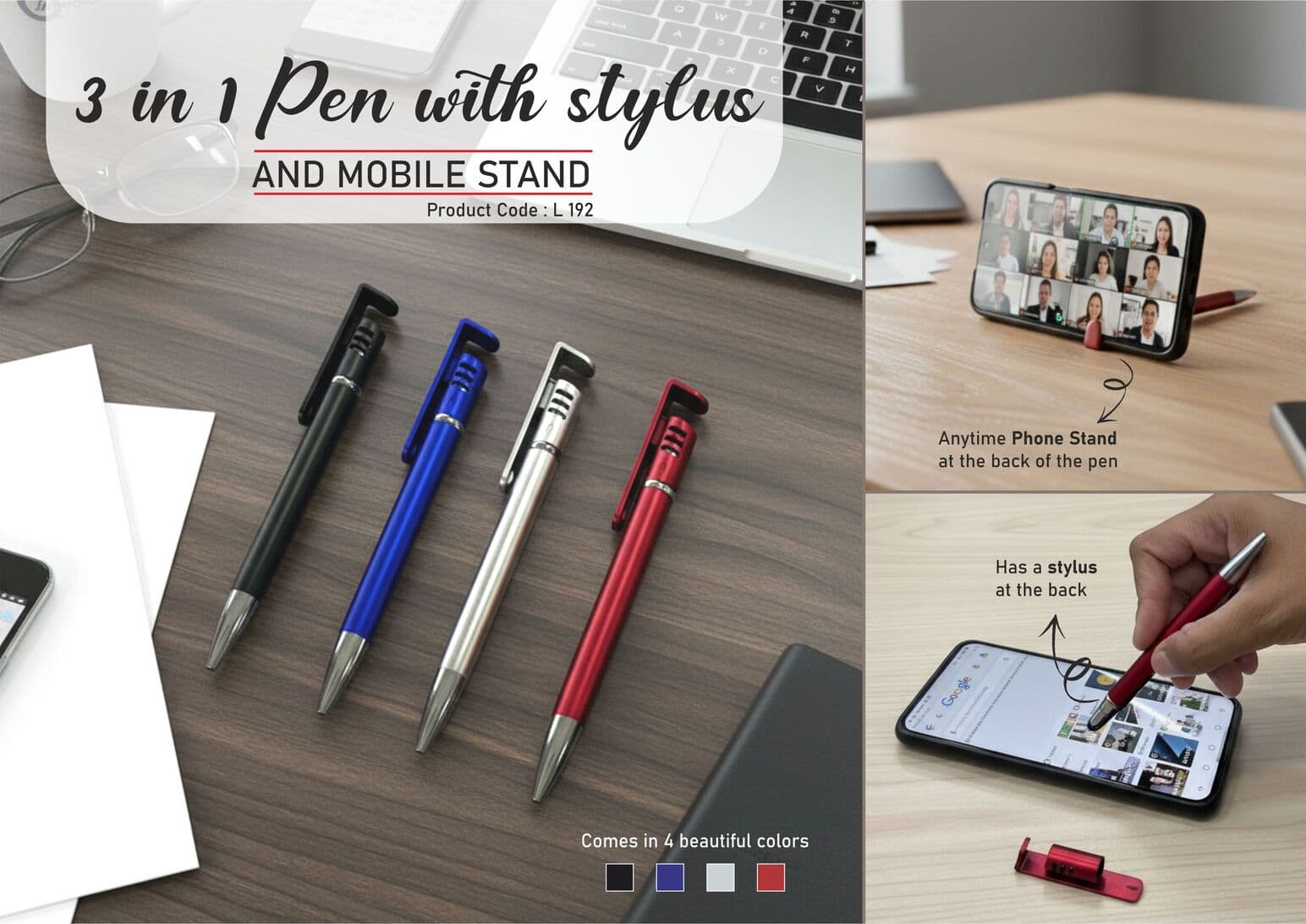 3 in 1 Pen with stylus and mobile stand