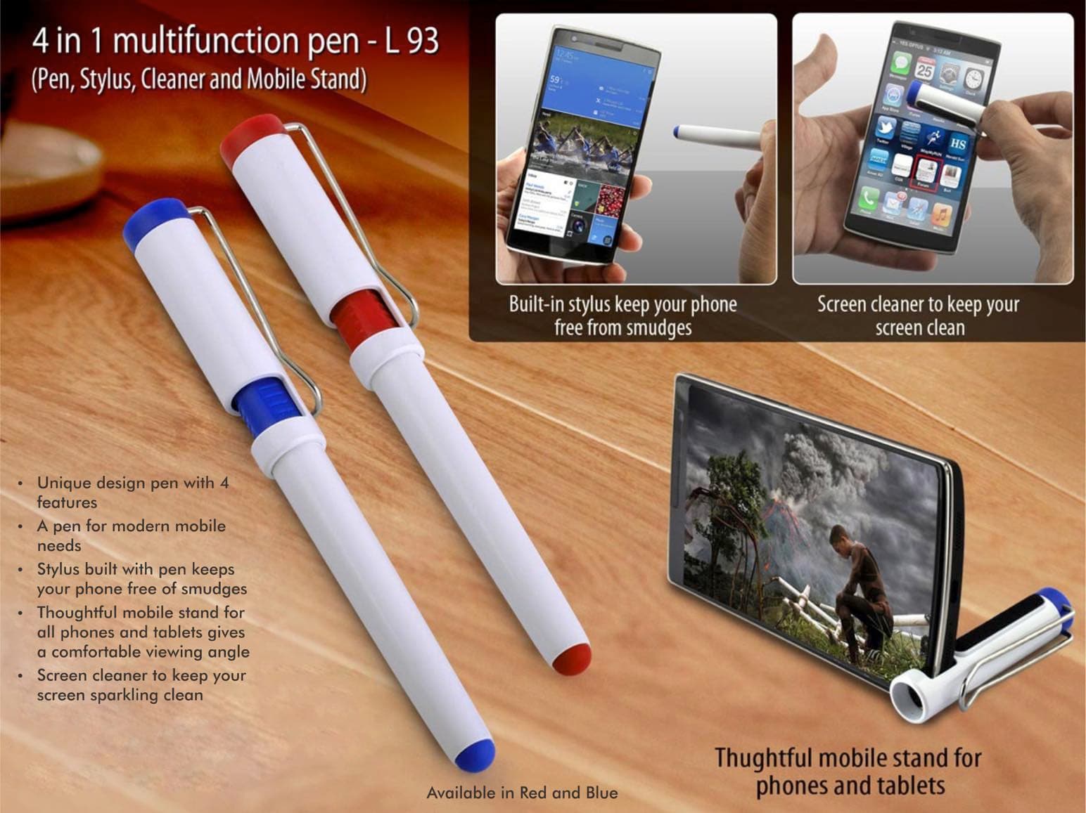 4 in 1 multifunction pen (Pen, Stylus, Cleaner and Mobile Stand)