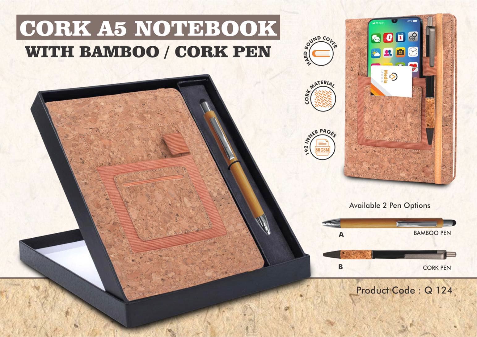 Notebook Gift set Eco: Cork A5 Notebook With Bamboo / Cork Pen