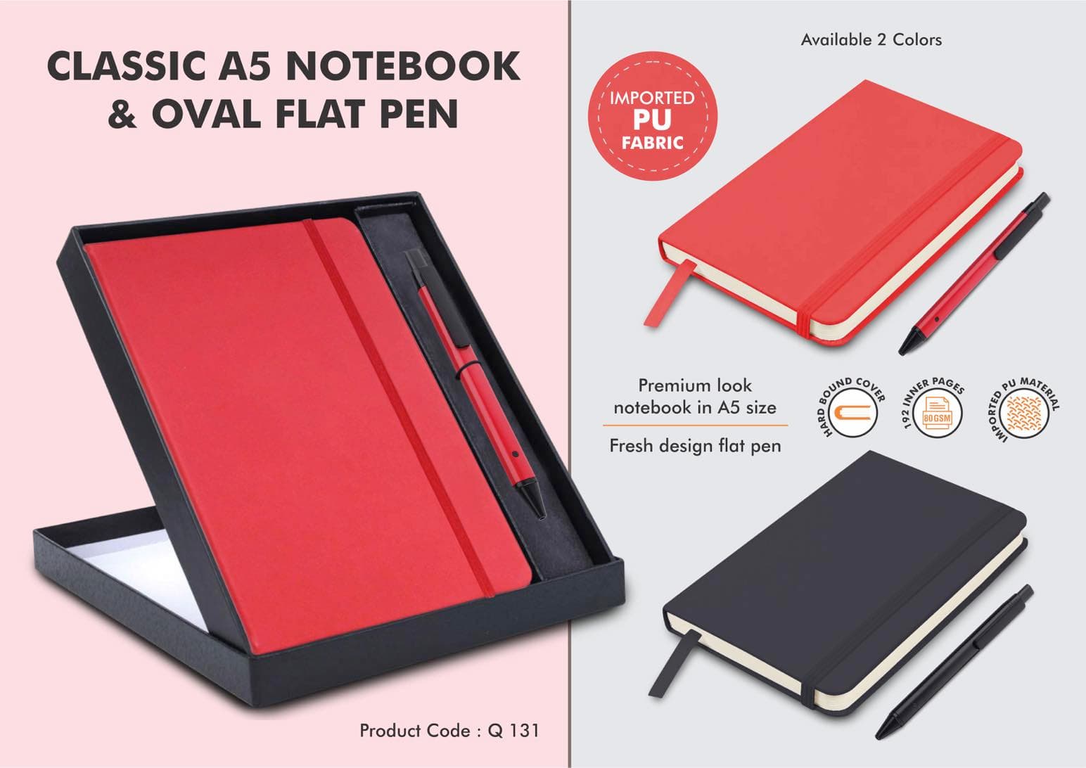 Classic Notebook Gift set: A5 Elastic Notebook With Flat Pen