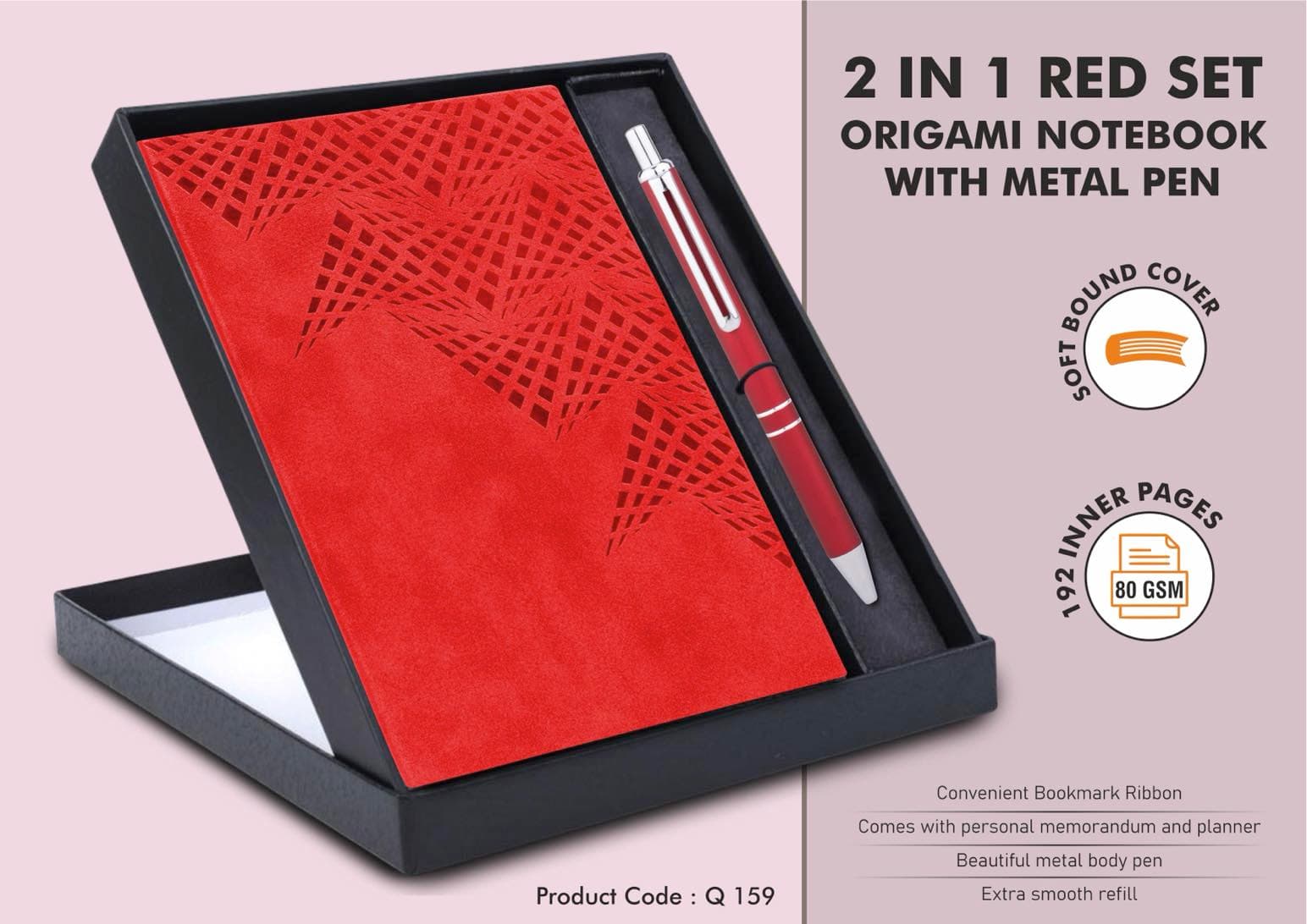 2 in 1 Red Set: Origami notebook with Metal Pen