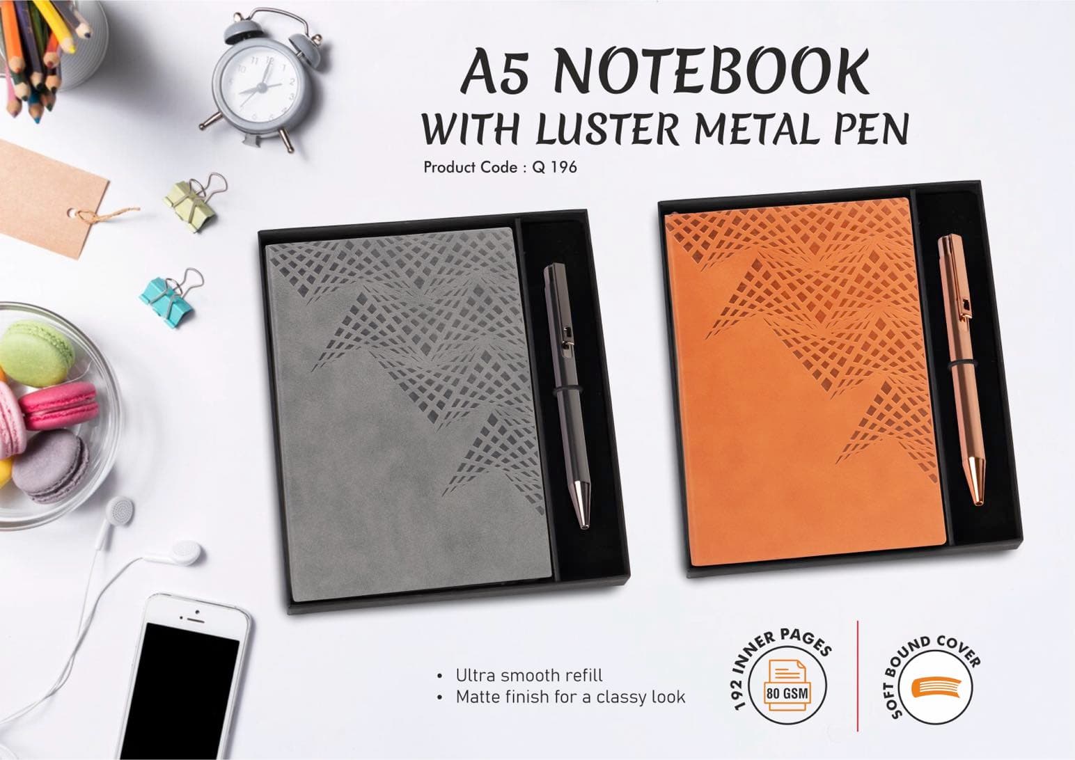 2 in 1 Set: A5 notebook with Luster Metal Pen in Gift Box
