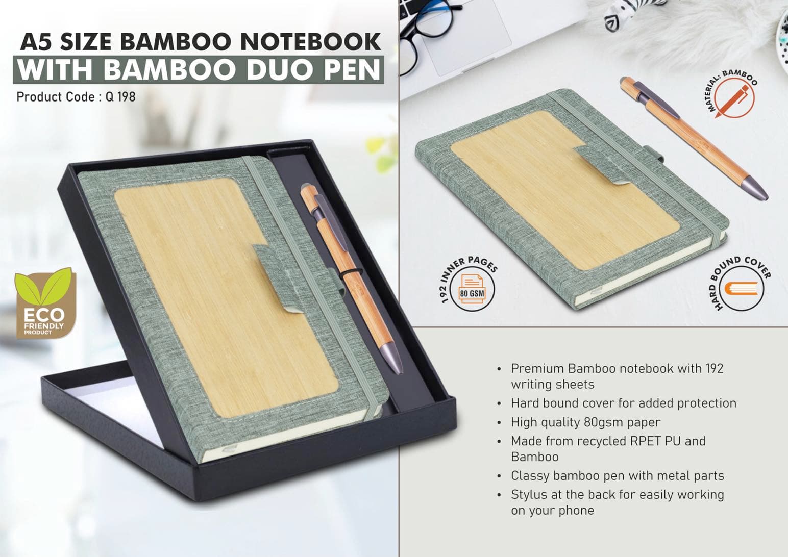 A5 Size Bamboo Notebook With Bamboo Duo Pen