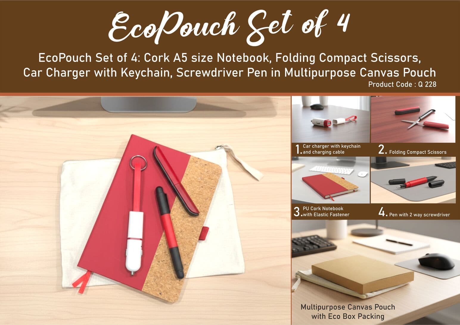 EcoPouch Set of 5: Travel Utility Kit in Multipurpose Canvas Pouch