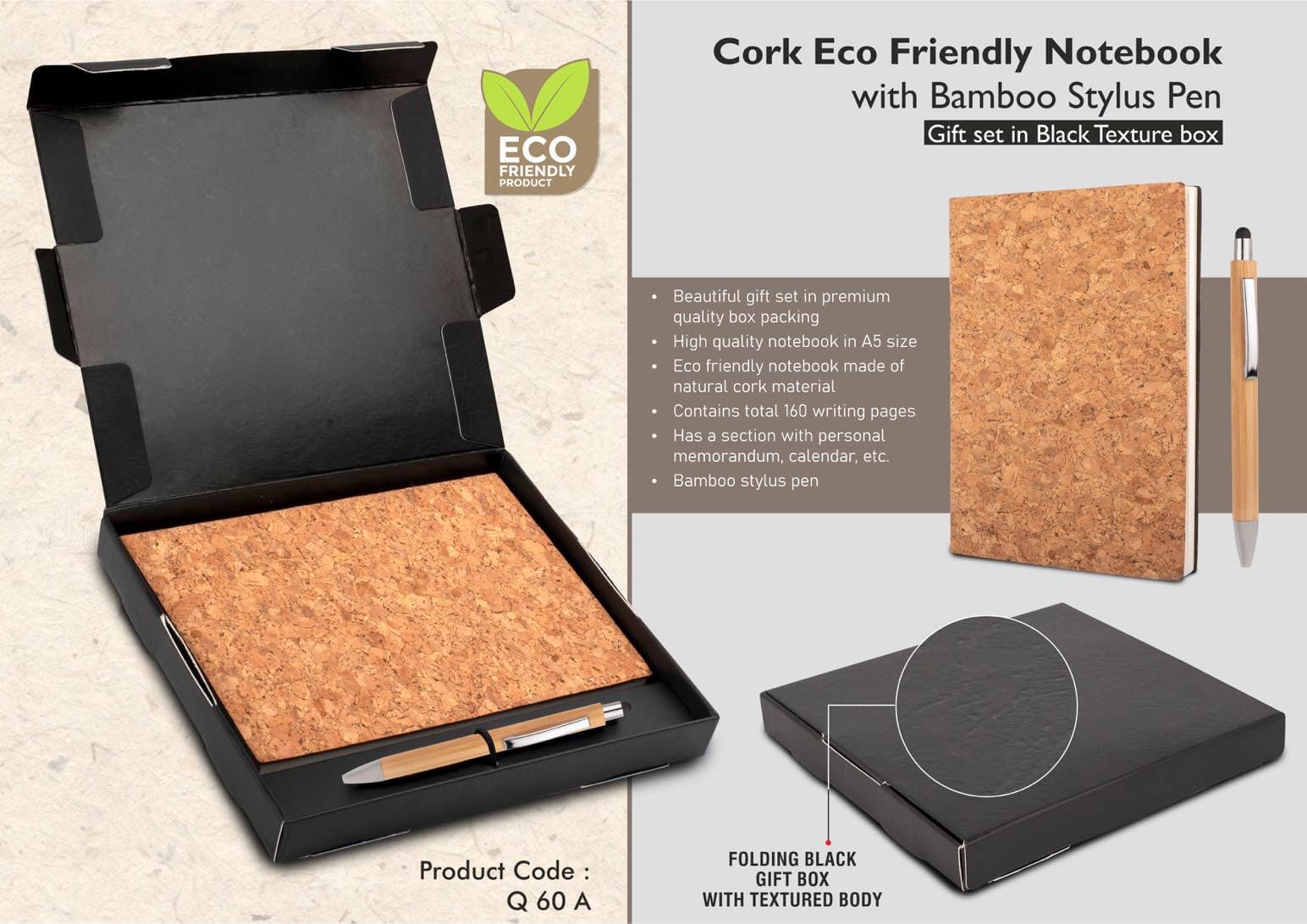 Cork Notebook with Bamboo Stylus pen