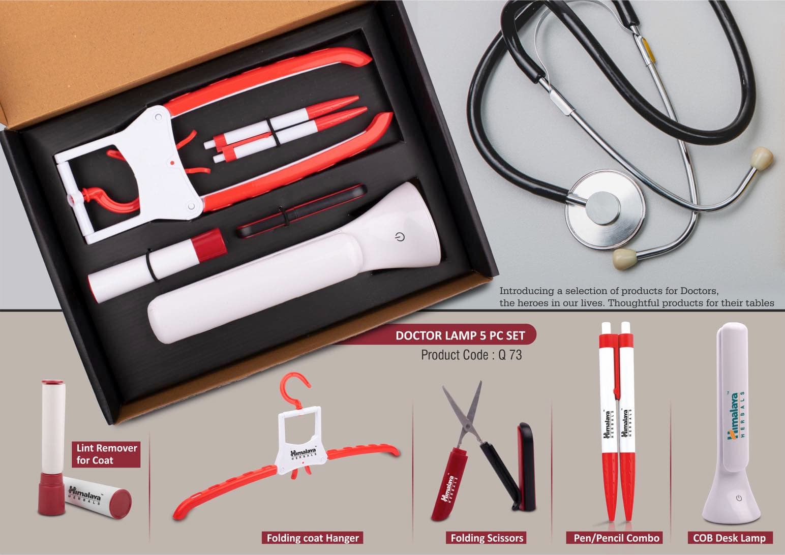 Doctor Lamp set: Folding Coat hanger, Lint remover, Folding scissors, Pen/Pencil combo, COB Desk lamp