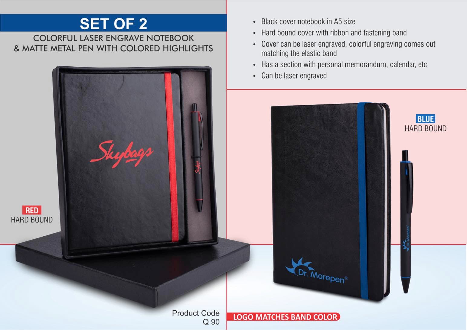 Laser Engrave Color Notebook with Metal Highlight pen Gift set in Premium box