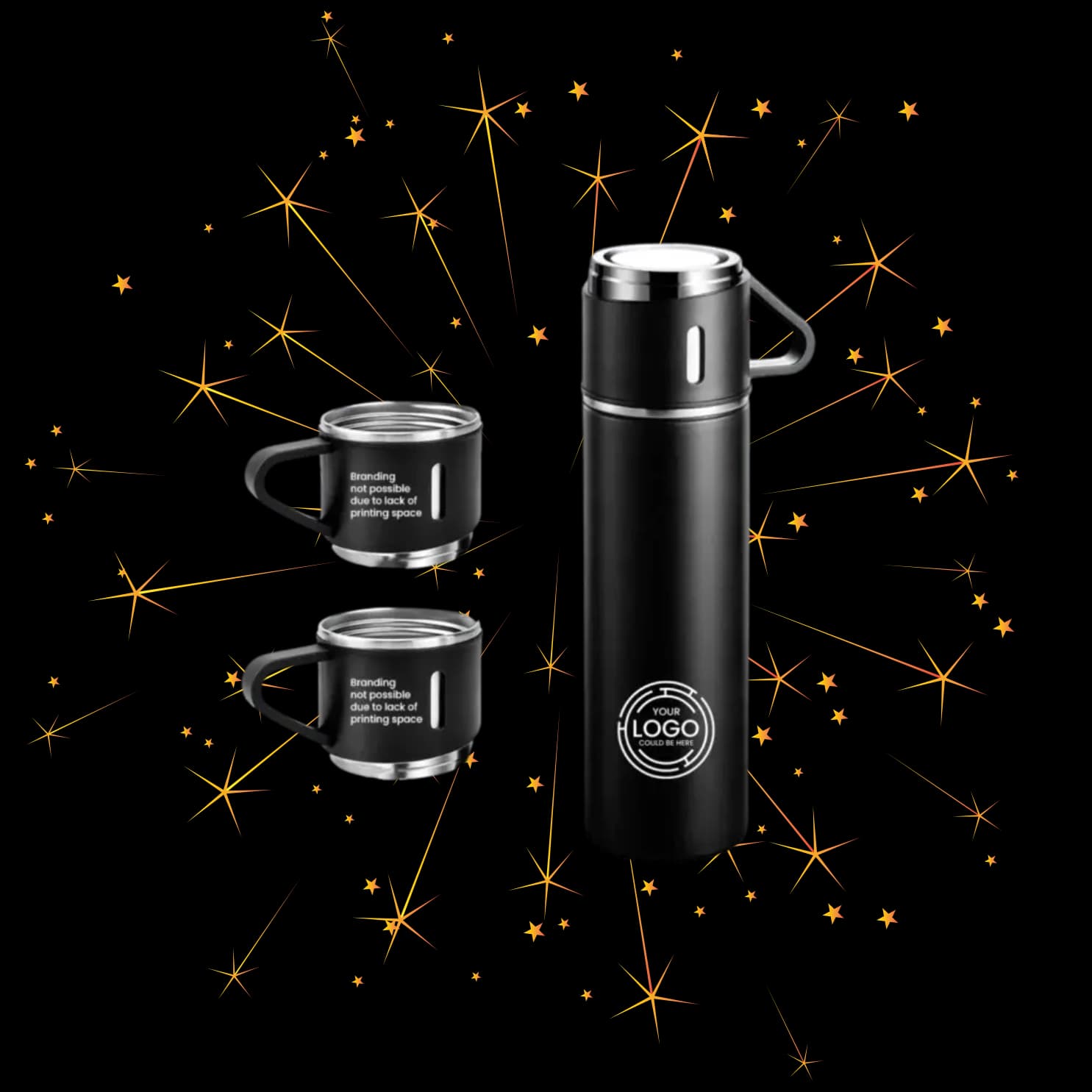 Customised Logo Stainless Steel Vacuum Flask Set with 3 Cup