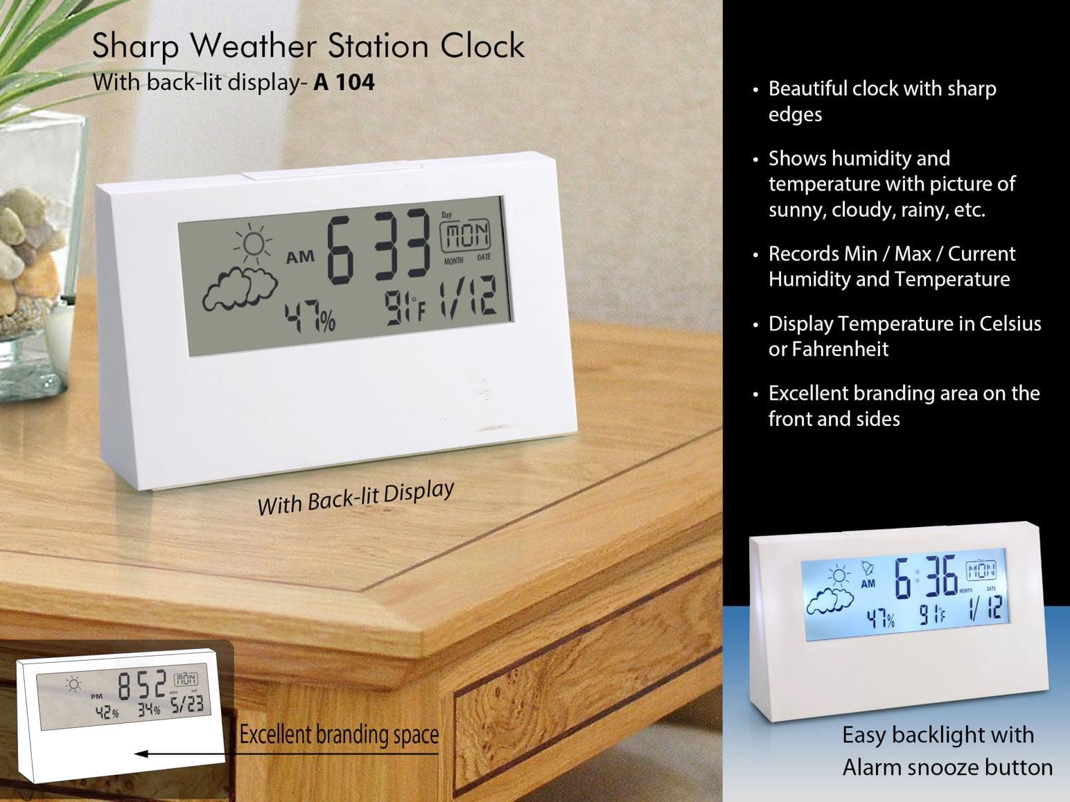 Sharp weather station clock with backlight