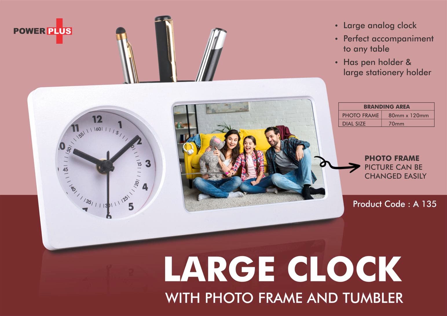 Large clock with photo frame and tumbler