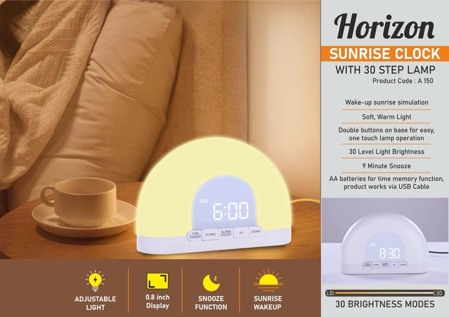 Horizon: Sunrise clock with 30 step Lamp