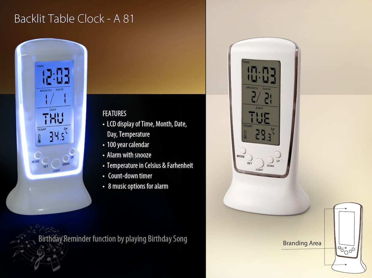 Backlit table clock