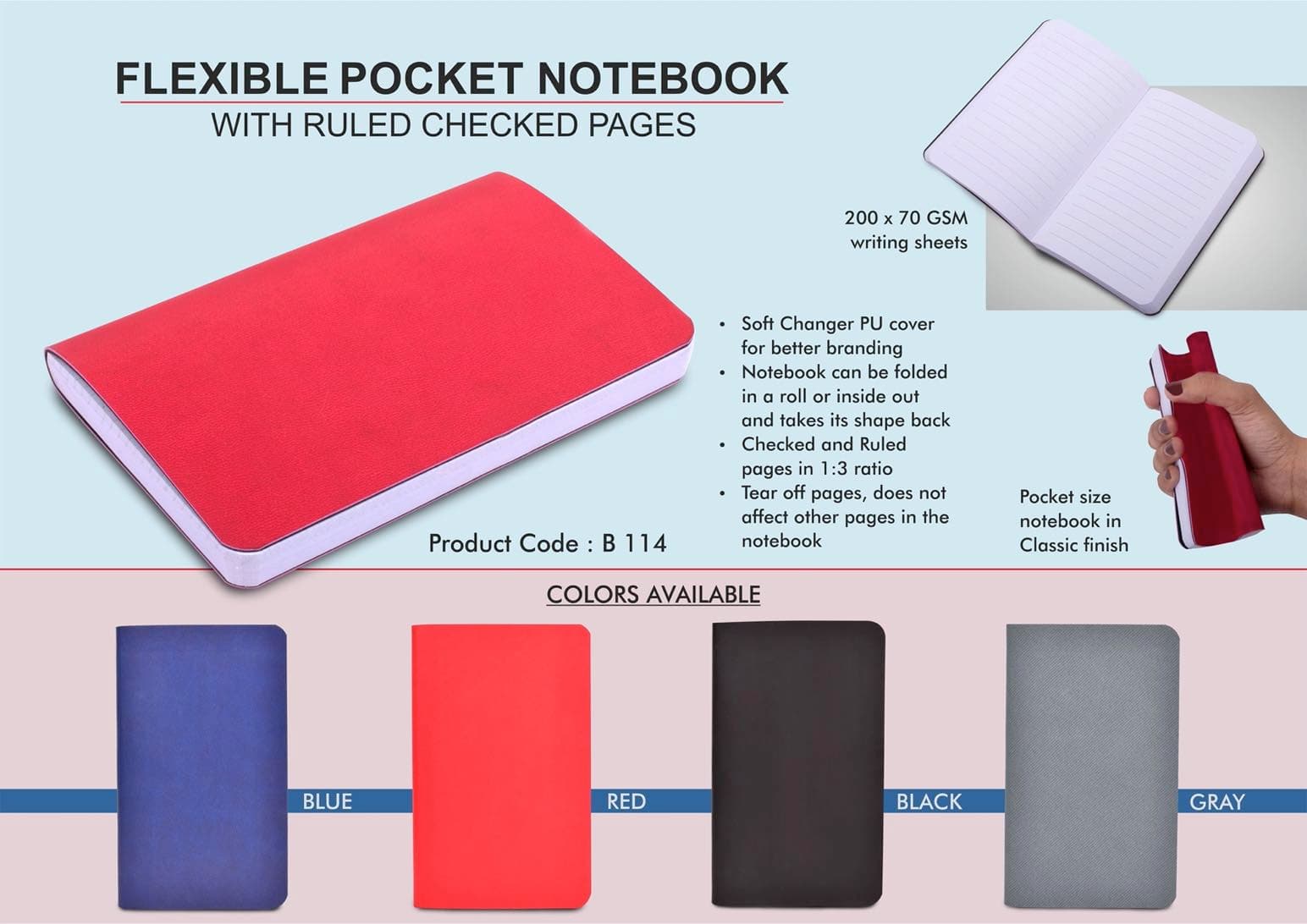 Flexible Pocket Notebook with Ruled & Checked pages