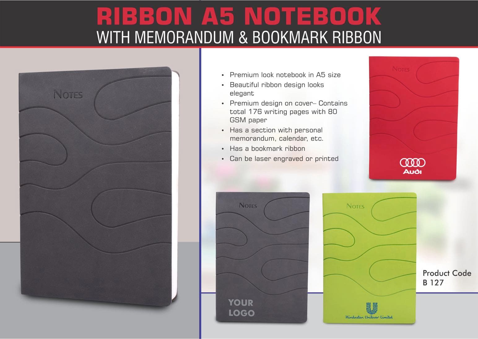 Ribbon A5 notebook with memorandum & Bookmark ribbon