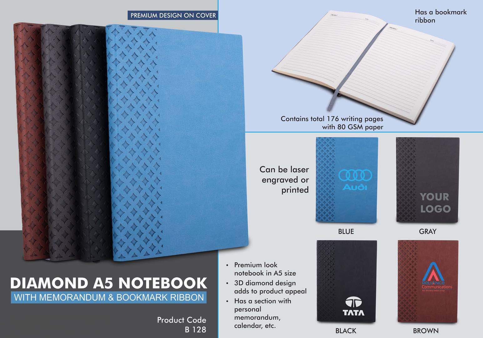 Diamond A5 notebook with memorandum & Bookmark ribbon