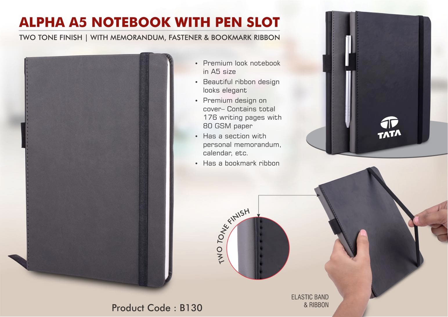 Alpha A5 notebook with Pen Slot