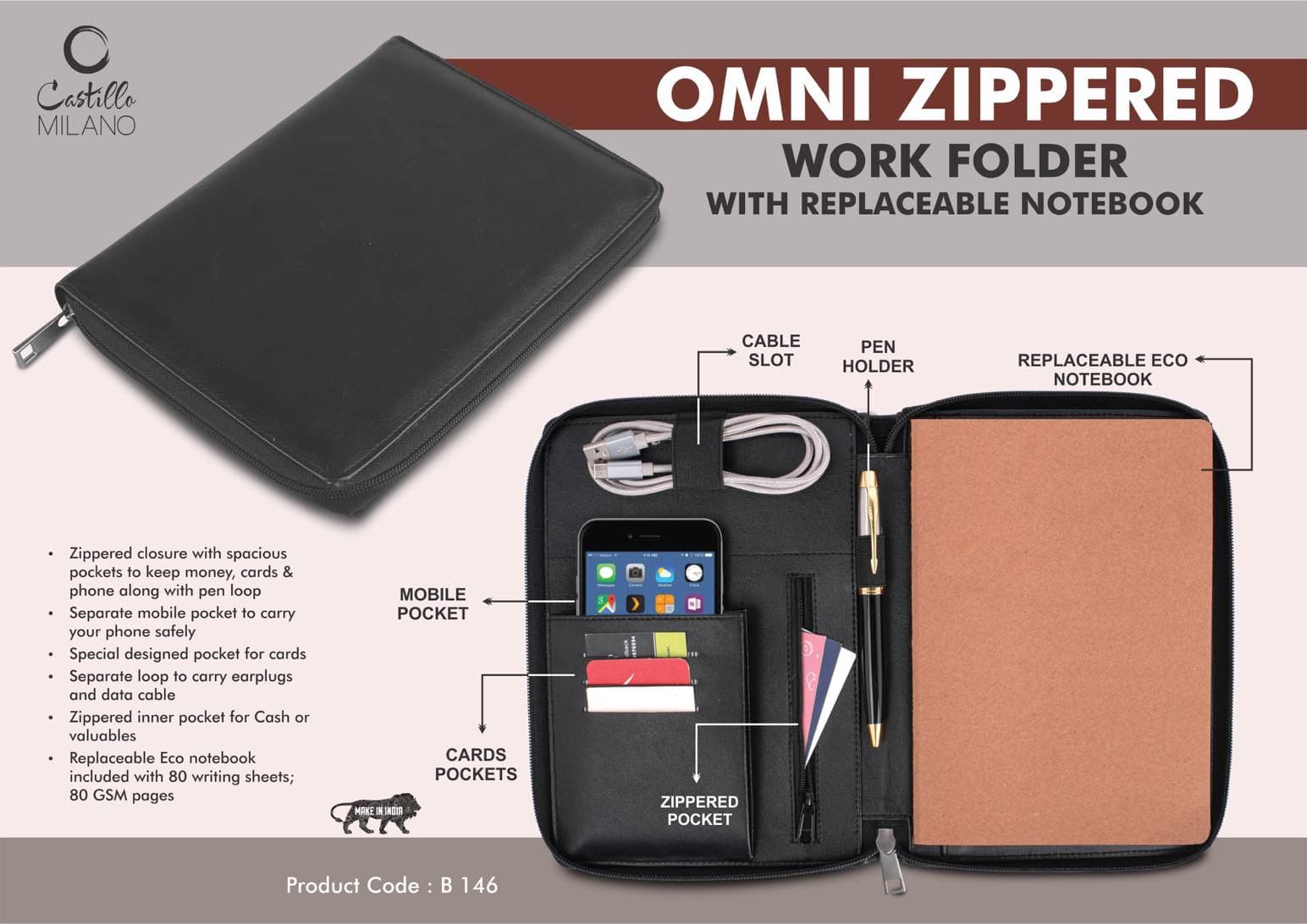Omni Zippered Work folder with Notebook