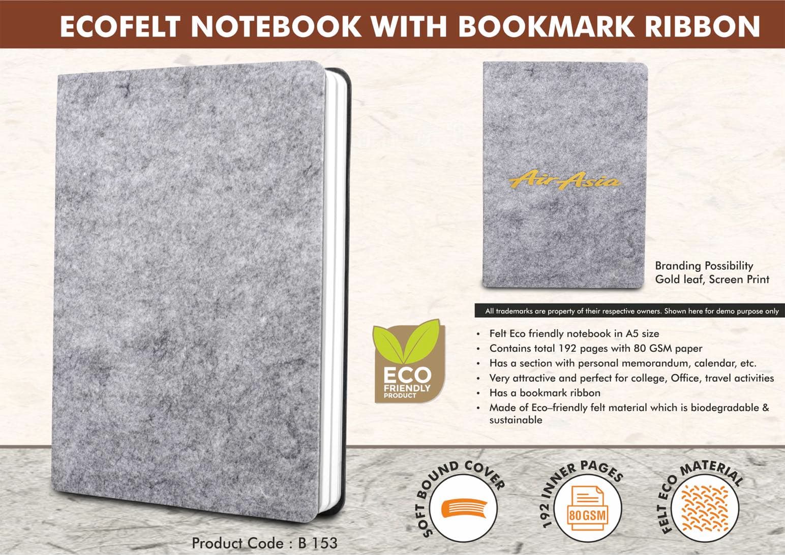 EcoFelt Notebook with bookmark ribbon