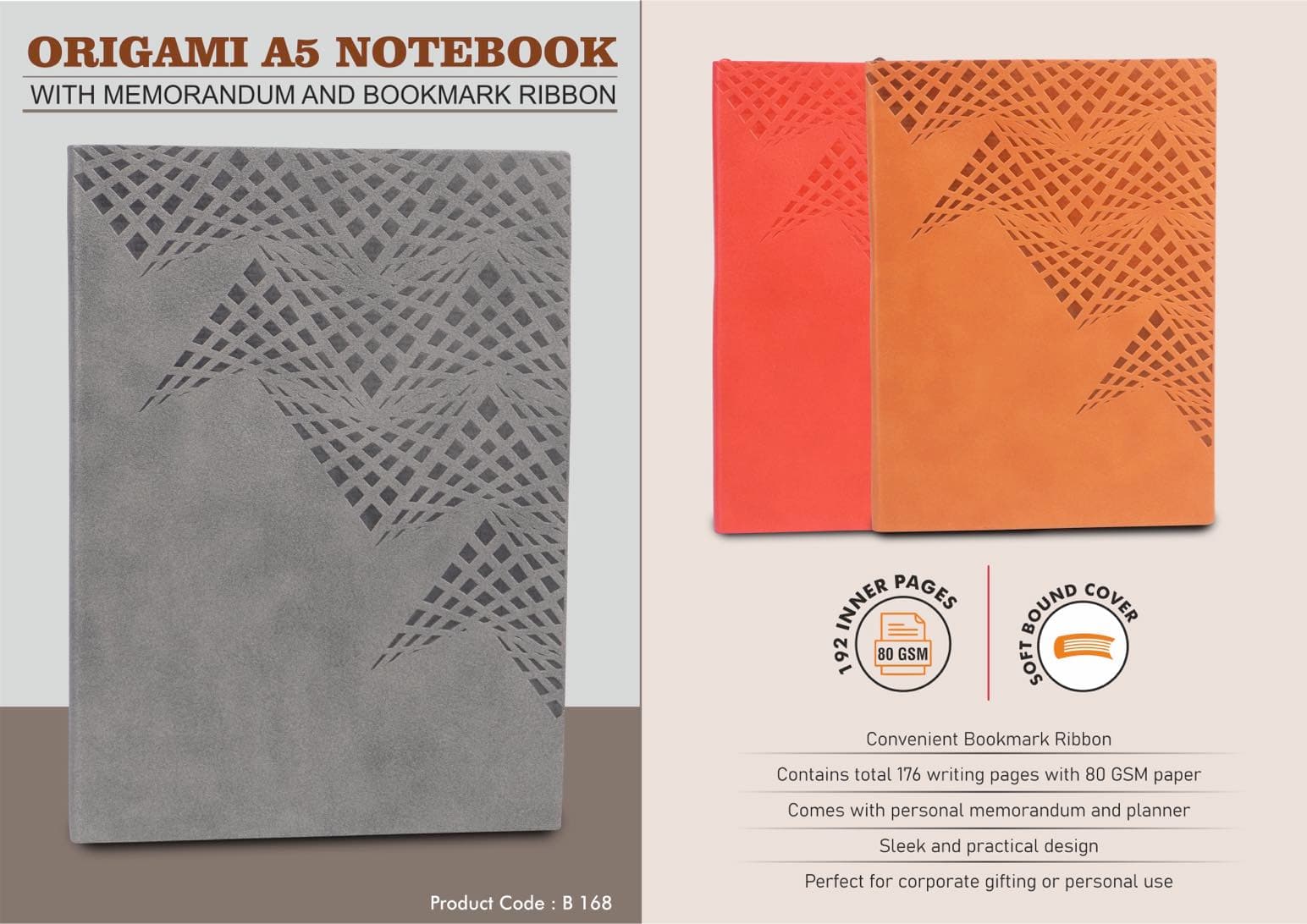 Origami A5 Notebook with Memorandum and Bookmark Ribbon